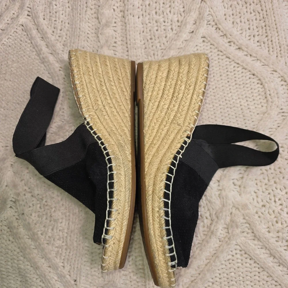 Gentle Souls Kenneth Cole Espadrille Wedge‎ Sandals Black Suede Women 9.5 Excel